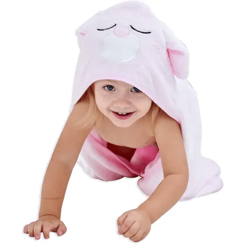 HIPHOP PANDA Hooded Baby Towel - Rayon Made from Bamboo, Soft Hooded Bath Towel for Babie, Toddler,Infant, Perfect for Boy and Girl - (Pink Rabbit, 30 x 30 Inch)