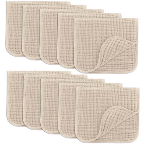 Comfy Cubs Muslin Burp Cloths - Large 100% Cotton Washcloths, 6 Layers (Cream, 10-Pack, 20"X10")