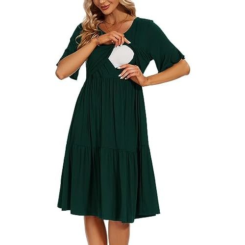 Smallshow Women's Maternity Nursing Dress Ruffle Short Sleeve Breastfeeding Clothes
