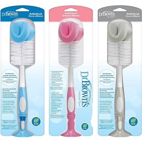 Dr. Brown's Baby Bottle Cleaning Brush with Sponge, Scrubber and Nipple Cleaner, Variety Pack 3 Brushes