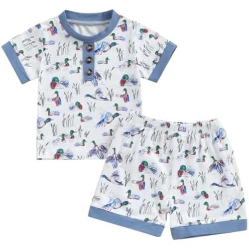 Kids Baby Boys Duck Hunter Clothes Mallard Duck Short Sleeve T-shirt Casual Shorts 2Pcs Toddler Hunting Baby Outfit