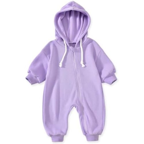 Unutiylo Unisex Baby Boys Girls Long Sleeve Infant Baby Zipper Hooded Jumpsuits Romper Loose Outfit Clothes