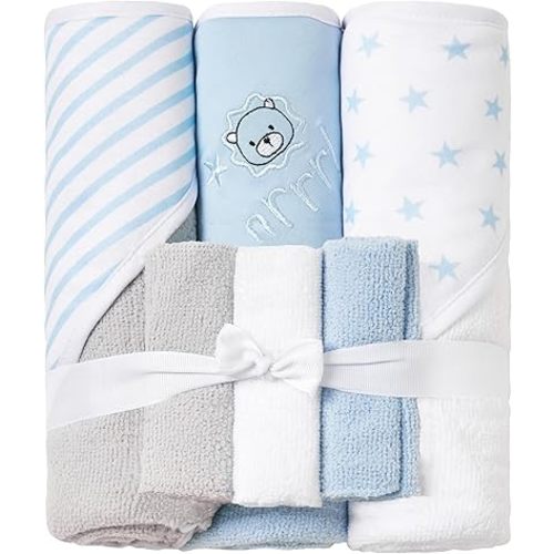 Viviland Baby Towels and Baby Wash Cloths Set Hooded Baby Towels Baby Wipes Absorbent Bath Face Towels Burp Cloths or Face Towels for Girl Boy 6-Pack Size 28 x 28 Inch(Lion)