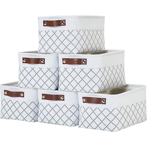 DECOMOMO Small Storage Basket, Closet Storage Bins, Baskets for Organizing Shelves (White Check, Small - 6 Pack)
