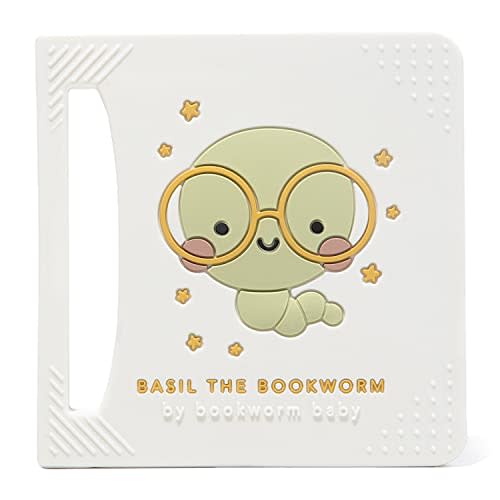 Basil The Bookworm Baby Teether - Premium BPA Free Silicone Teething Toy | Perfect for Baby Showers | Unique Book-Shaped Design | Freezer & Dishwasher Safe (Age: 3+ Months)