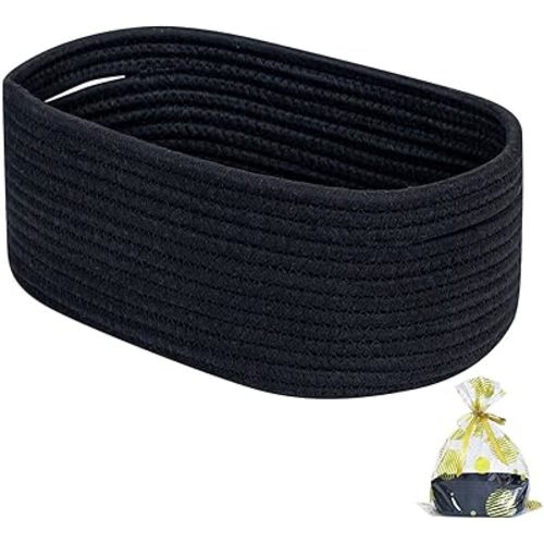 CubesLand Small Woven Basket,Empty Decor Gift Basket,Cotton Rope Storage Basket,Baby Basket for Nursery,Pet Toy Basket,Halloween basket,Christmas Basket-10.23"x7.08x"3.74" (Cello Bag + Basket+ Ribbon)