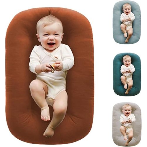 Baby Lounger Pillow Upgrade,Baby Nest Baby Lounger for Newborn Cosleeping for Baby Bed,Newborn Lounger for Boys & Girls 0-12 Months/Coffee