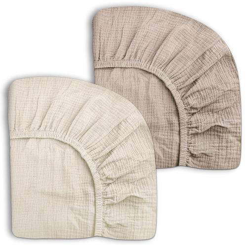 Mini Crib Sheets for Baby Boy Girl 2 Pack, Neutral Mini Crib Mattress Sheet 24" x 38", Muslin Nursery Bedding Soft and Breathable Comfort(Beige & Cream)