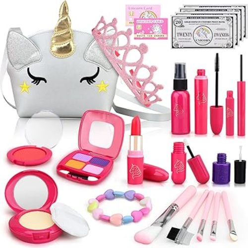 Toddler Girl Toys, Unicorn Pretend Makeup Kit for Girls, Kids Play Makeup Set for Kids 3-5 4-6, Toddler Makeup Kit with Fake Makeup Set, Car Key & Make up Toy for Age 3 4 5 Year Old Girl Gifts