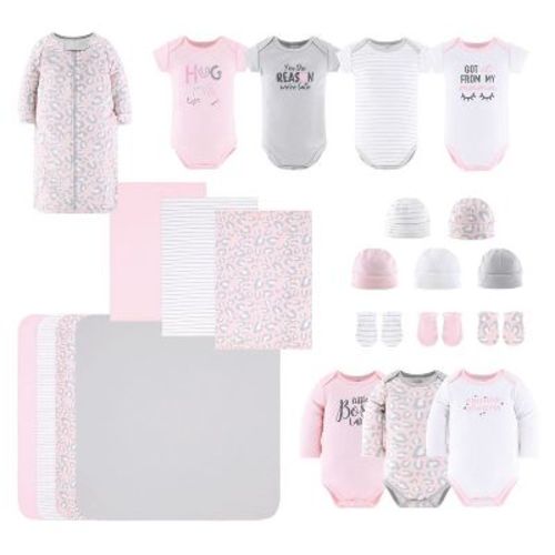 The Peanutshell Cotton Newborn Layette Set for Baby Girls - Pink Ditsy, 23-Pieces, Pink/Gray, 0-3 Months