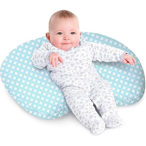 Little Grape Land Nursing Pillow for Infants, Breastfeeding Pillows, Baby Support Pillow for Nursing, Bottle Feeding, Tummy Time with Machine Washable Cover (Green Cross)