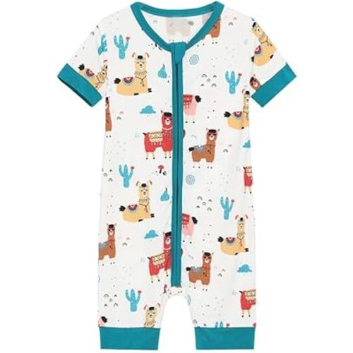 Baby Boys Girls Rompers Viscose from Bamboo Jumpsuits Zippered Short Sleeve Infant Sleep and Play Romper Pajamas