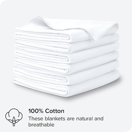 Bare Home Flannel Receiving Blanket, Premium 100% Cotton Flannel Receiving Blankets, 6-Pack Flannel Receiving Blankets, Hypoallergenic, Gentle on Skin, Warm and Durable (Receiving, White)