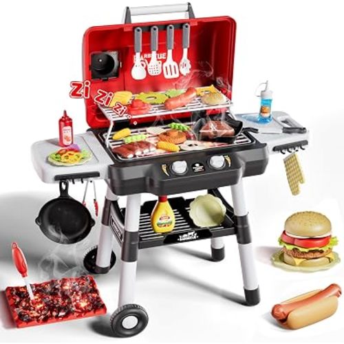 2-Tier Kids BBQ Grill Playset, Toy Grill for Kids, Outdoor Play Food