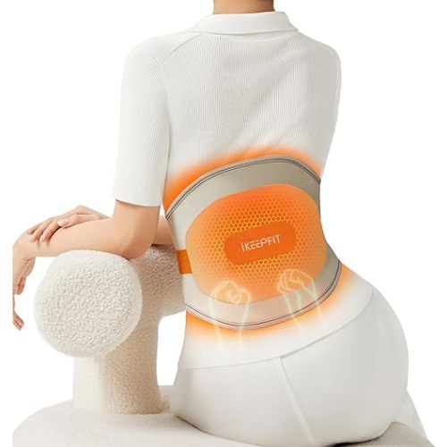 Portable Heating Pad with Massager for Back Pain Relief: IKEEPFIT Electric Cordless Heat Pad for Period Cramps, HSA/FSA Eligible, MAXwarm 3.0, Extra Large 65", Gift for Women Men(Beige)