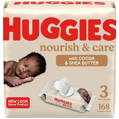 Huggies Nourish & Care Scented Baby Wipes, 3 Flip-Top Packs (168 Wipes Total)