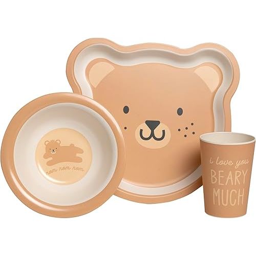Pearhead Bear Baby Feeding Set, Includes Plate, Bowl, and Cup, Baby and Toddler Dinnerware Feeding Essentials, Snacktime and Lunchtime For Toddlers, Baby Led Weaning, 12+ Months