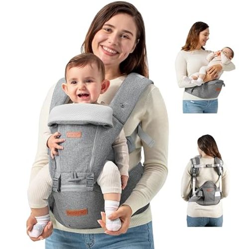 besrey Ergonomic Baby Carrier with Hip Seat, No Back Pain Support, Breathable Mesh, 6-in-1 Positions, Newborn to Toddler, Adjustable Waist Stool Carrier with Storage Pockets
