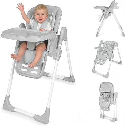 High Chair for Babies and Toddlers, Baby High Chair with Removable Tray, Adjustable Backrest, Footrest Height Settings, Space-Saving Design, Foldable (Light Gray)