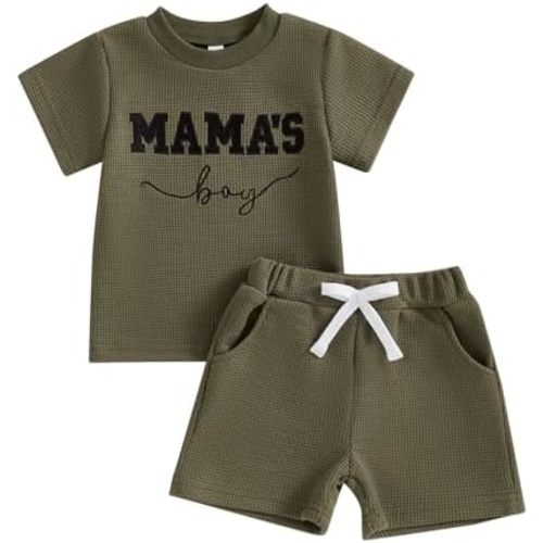 Toddler Baby Boy Summer Clothes Embroidered Waffle Short Sleeve T-Shirts Elastic Shorts Newborn Infant Boy Outfits