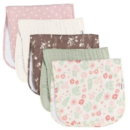 Gerber Baby Girls' Muslin Burp Cloths, 5-pack, Floral