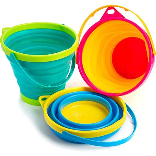 Shindel Foldable Beach Bucket Set, 3PCS Collapsible Beach Bucket Sand Buckets for Beach, Collapsible Sand Toys for Beach Party, Easter Buckets for Kids, Fun Summer Activities - Multicolor-2