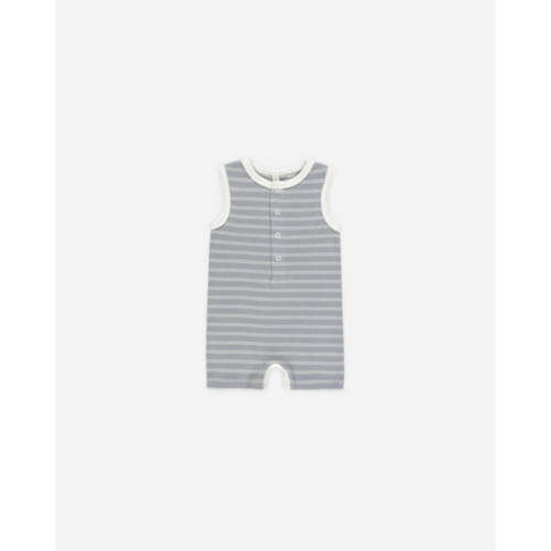 Ribbed Henley Romper || Blue Pinstripe