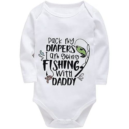 Pack My Diapers I'm Going Fishing with My Daddy Baby Bodysuit Long Sleeve Infant Romper