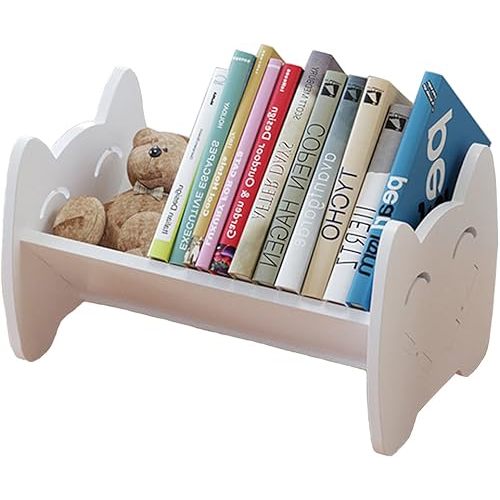 Kids Bookcase Small Desktop Children Bookshelf Storage Display Rack, White Book Organizer for Kids Room (White)