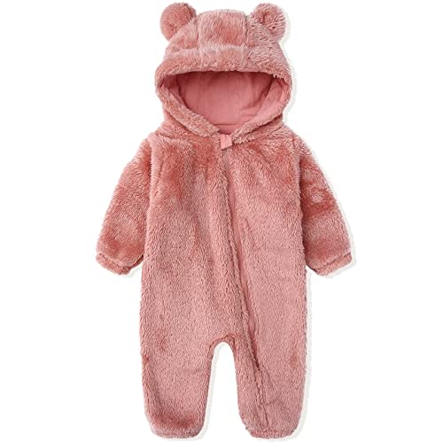 Newborn Baby Snowsuit Fleece Lined Onesie Outfits Warm Hooded Romper for Infant