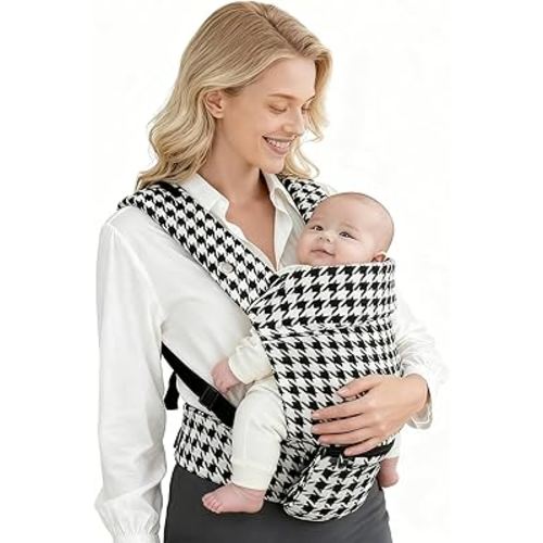 Baby Carrier with Storage Bag, 4 in 1 Front & Back Facing Design, Forward Facing, Adjustable, Baby Essential, Head Support, Baby Carrier for Newborn to Toddler, Black and White Checkerboard