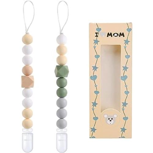 2 Pack Pacifier Clip for Baby Boys Girls, Silicone Pacifier Holder Flexible Binky Clips for Baby Gift
