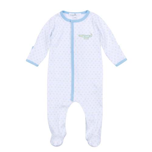 Alligator Pie Embroidered Footie - Light Blue