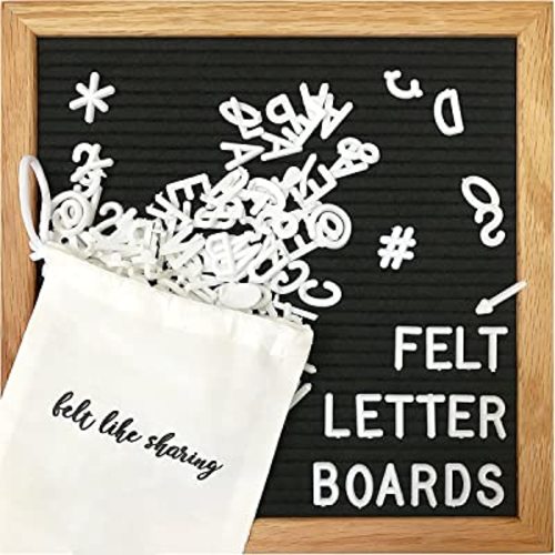 Felt Like Sharing Square Letter Board (Black Felt - 10”x10”) – Changeable Message Board with 3 Sets of Felt Board Letters – Statement Wall Sign for Quotes, Home or Holiday Decor In Oak Frame