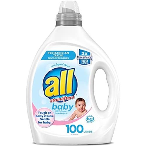 All Liquid Laundry Detergent, Gentle for Baby, Unscented and Hypoallergenic, 2X Concentrated, 100 Loads