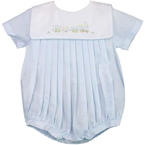 Baby Boys' Square Collar Romper with Train Embroidery