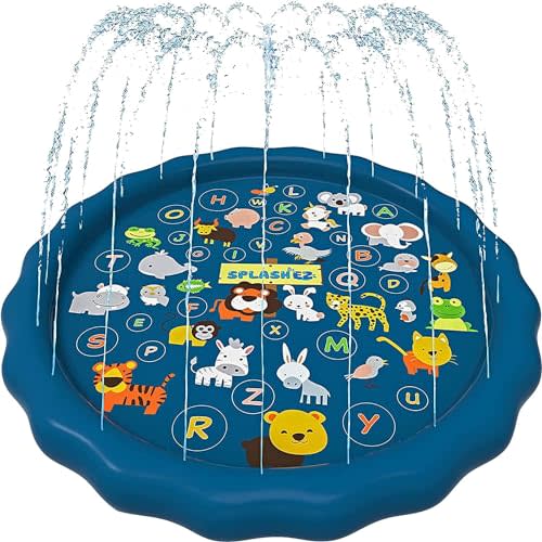 SplashEZ 3-in-1 Splash Pad, Sprinkler for Kids & Baby Pool for Learning Toddler Sprinkler Pool, 60 Outside Water Toys from A to Z Outdoor Play Mat for Babies & Toddlers