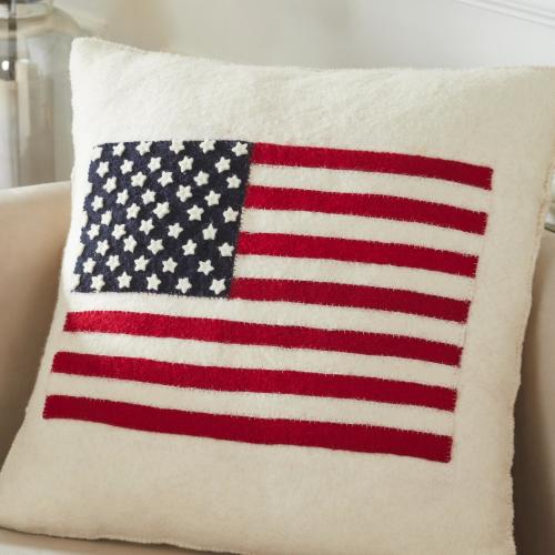 Hand Felted Wool Pillow - American Flag - Cream -20&quot; Independence Day, 4th of July, Patriotic decor