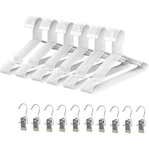 60Pack+10 Clips Kids Baby Luxurious Hanger Set ,Heavy Duty Matte Black Metal Kids Baby Hangers Withstands 25 lbs