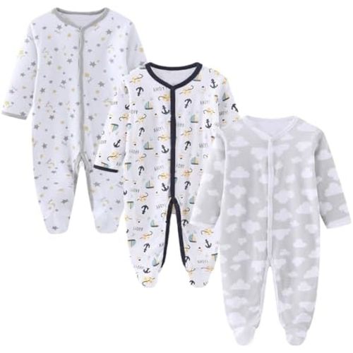 Newborn Baby Boy Girl Organic Cotton Bodysuit Long Sleeve Jumpsuit 3-Pack Outfits Clothes,0-24Months