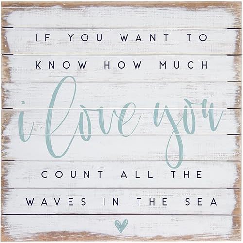 HOUVSSEN If You Want To Know How Much I Love You, Count All The Waves In Sea - Rustic Wood Sign Beach Quote Nautical Nursery Wall Art 8×8 Inch Decorative Plaque Home Living Decor.