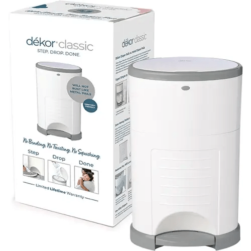 DEKOR Diaper Classic Hands-Free Diaper Pail | White | Easiest to Use | Just Step – Drop – Done | Doesn’t Absorb Odors | 20 Second Bag Change | Most Economical Refill System