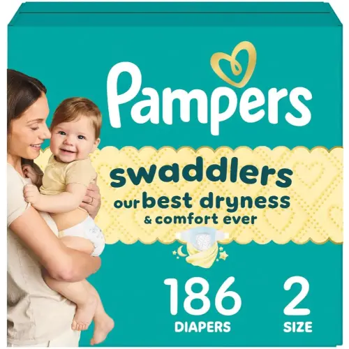 Pampers Swaddlers Diapers, Size 2 (10-22 lbs), 186 Count, Absorbent, Keeps Baby Dry and Comfortable, Skin Safe Disposable Baby Diaper (Packaging May Vary)