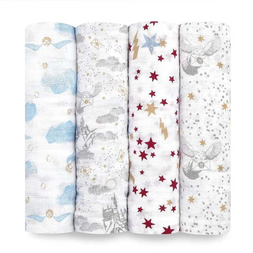 aden + anais , 100% Muslin Cotton Swaddle Blanket, Unisex, 4 Pack,Harry Potter