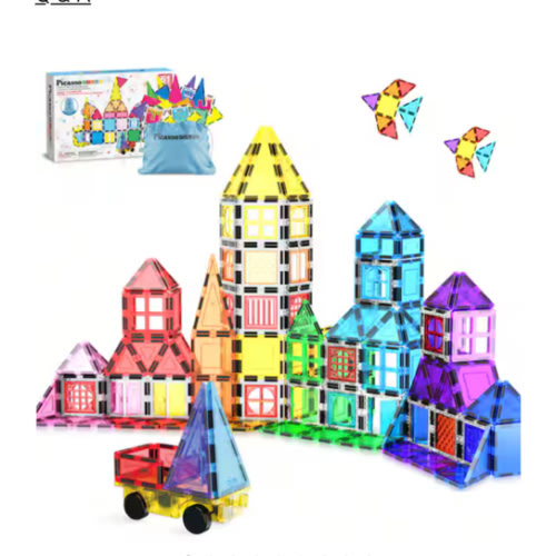 PicassoTiles 61-Piece Magnetic Tile Set with Windows & Doors