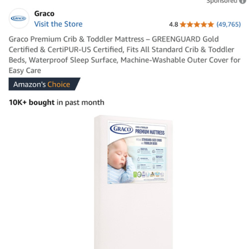 Amazon.com: Graco Premium Crib & Toddler Mattress – GREENGUARD Gold Certified & CertiPUR-US Certified, Fits All Standard Crib & Toddler Beds, Waterproof Sleep Surface, Machine-Washable Outer Cover for Easy Care