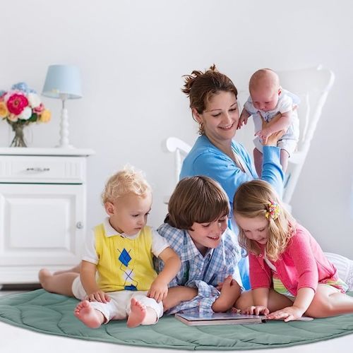 Funtery Baby Play Mat 56 x 42 Inch Cotton Crawling Cushion Cotton Nursery Rug Large Thick Soft Reversible Washable Folding Floor Mat Playpen Mat Nursery Decor Rug for Girls Boys (Green,Leaf)