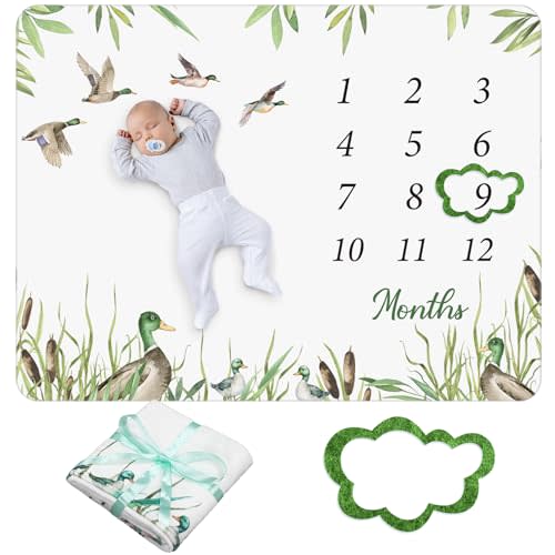 Preboun Mallard Duck Baby Monthly Milestone Blanket Mallard Duck Months Blanket Mallard Duck Stuff Growth Chart Milestone Blanket for Boy or Girl with Felt Marker, 40"x60"
