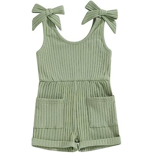 Toddler Baby Girl Sleeveless Jumpsuit Solid Ribbed Knitted Romper Shorts Overalls One-Piece Outfit Summer Clothes