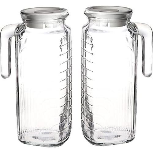 Bormioli Rocco Gelo Set of 2 Glass pitchers, 33.75 Jug with White Lid, Carafe for Homemade Juice, Iced Tea, Cold Brew, Dishwasher Safe Made in Italy